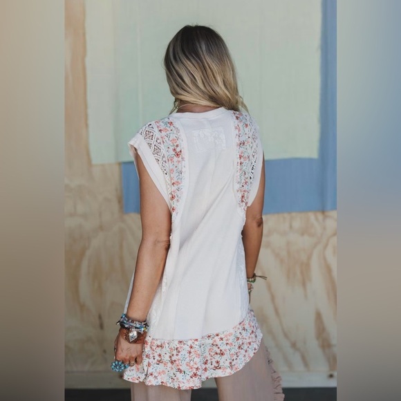 POL | NWT Sunlit Blooms Floral Lace Patchwork Oversized Tunic Top Blouse Shirt S - Picture 7 of 7